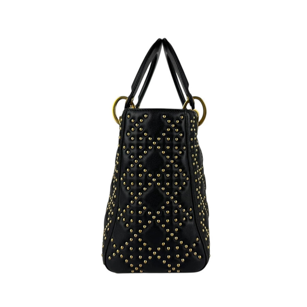 Dior black Lady Shoulder metal Christian leather Bag 2way Black